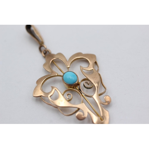 273 - 9ct gold antique turquoise lavalier pendant (1.5g)