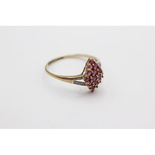 282 - 9ct gold ruby & diamond dress ring (1.4g) Size P