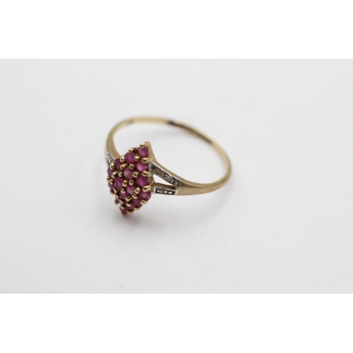 282 - 9ct gold ruby & diamond dress ring (1.4g) Size P