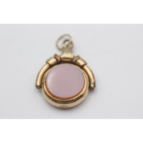 285 - 9ct gold antique bloodstone & agate spinner fob (8.9g)