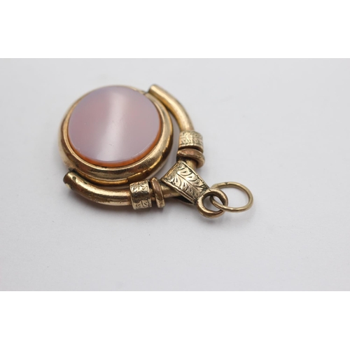 285 - 9ct gold antique bloodstone & agate spinner fob (8.9g)