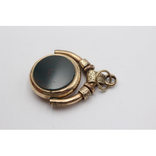 285 - 9ct gold antique bloodstone & agate spinner fob (8.9g)