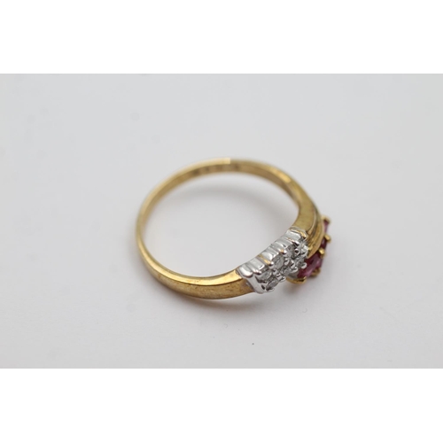 293 - 9ct gold ruby and diamond set ring (2.5g) Size O