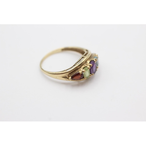 3 - 9ct gold garnet, peridot, amethyst, topaz & citrine fronted ring (2g) Size P