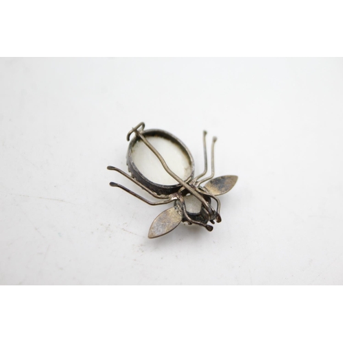 317 - Antique Sterling Silver Moonstone Insect Brooch (3g)