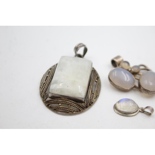 326 - 4 X Vintage Sterling Silver Moonstone Pendants (61g)