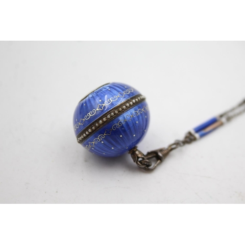 327 - Vintage Early Century Guilloche Enamel Pocket Watch On Chain (37g)