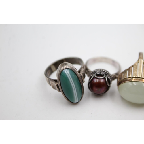 330 - 5 X Vintage Sterling Silver Gemstone Rings Inc. Banded Agate (41g)