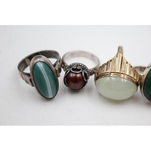 330 - 5 X Vintage Sterling Silver Gemstone Rings Inc. Banded Agate (41g)