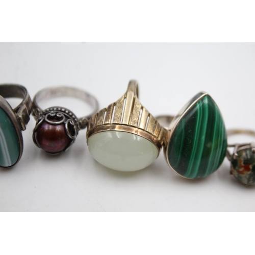 330 - 5 X Vintage Sterling Silver Gemstone Rings Inc. Banded Agate (41g)