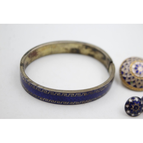 334 - 3 X Silver Antique Enamel Jewellery (33g)