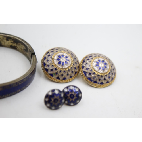 334 - 3 X Silver Antique Enamel Jewellery (33g)