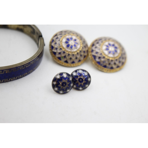 334 - 3 X Silver Antique Enamel Jewellery (33g)