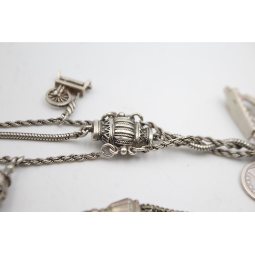 340 - 2 X Antique Silver Albertina Watch Chain Conversions (38g)