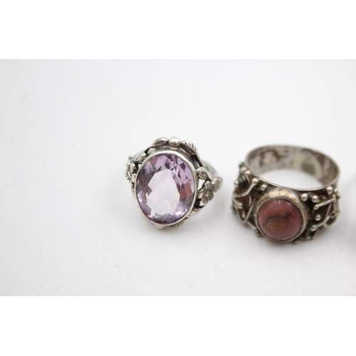 357 - 5 X Vintage Sterling Silver Gemstone Rings Inc. Smokey Quartz & Garnet (26g)