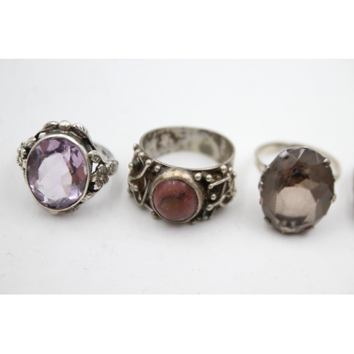 357 - 5 X Vintage Sterling Silver Gemstone Rings Inc. Smokey Quartz & Garnet (26g)