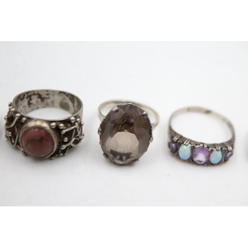 357 - 5 X Vintage Sterling Silver Gemstone Rings Inc. Smokey Quartz & Garnet (26g)