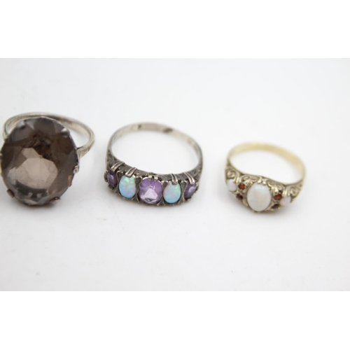 357 - 5 X Vintage Sterling Silver Gemstone Rings Inc. Smokey Quartz & Garnet (26g)