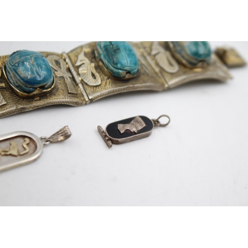 361 - 3 X Vintage Silver Egyptian Revival Jewellery (86g)