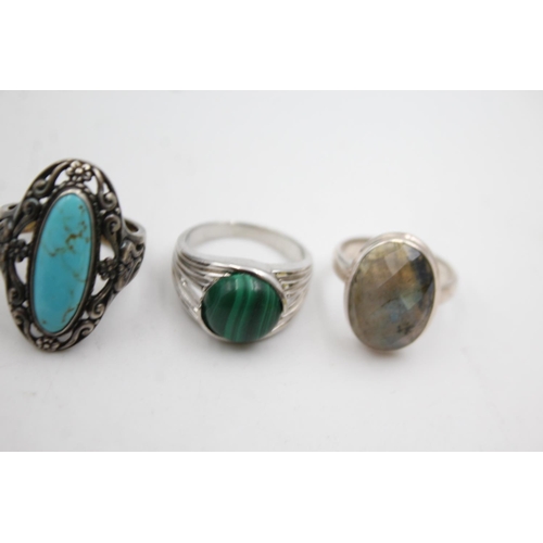 362 - 5 X Vintage Sterling Silver Gemstone Rings Inc. Jasper & Quartz (46g)