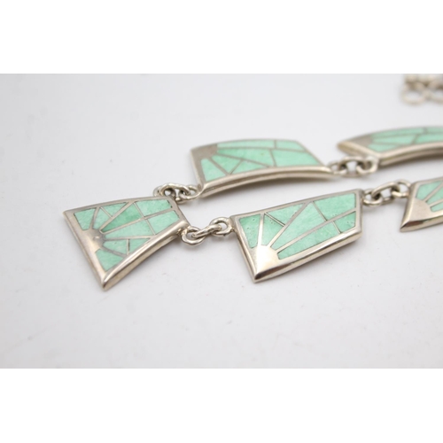 363 - 2 X Sterling Silver Teme Navajo Gemstone Inlay Set (40g)