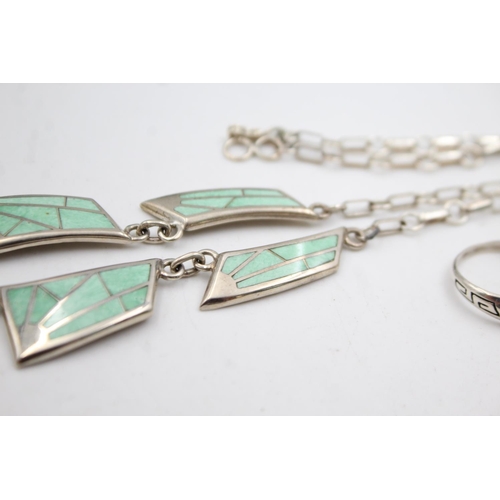 363 - 2 X Sterling Silver Teme Navajo Gemstone Inlay Set (40g)