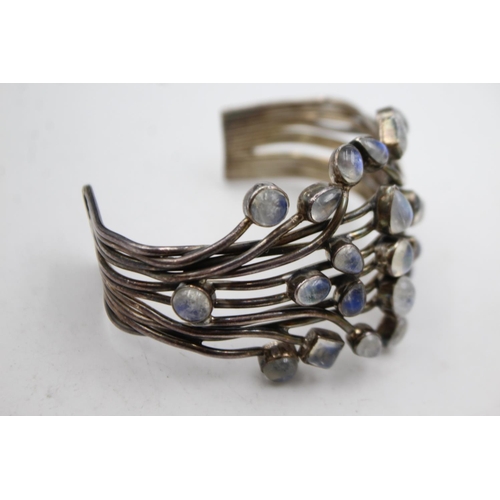 364 - Vintage Sterling Silver Moonstone Cluster Bangle (61g)