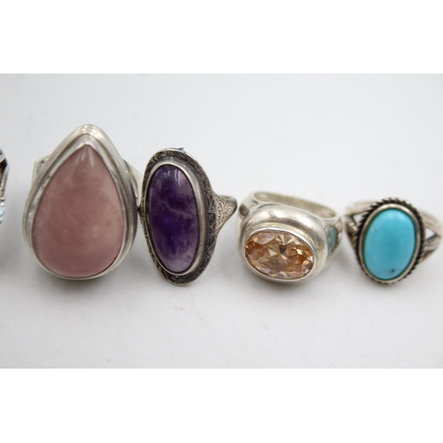 369 - 5 X Sterling Silver Gemstone Dress Rings (57g)