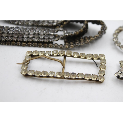 374 - 7 x Antique / Vintage LADIES VANITY Inc. Rhinestone Flapper Belt & Belt Buckles