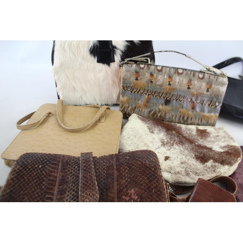 377 - 8 x Vintage HANDBAGS / WALLETS Inc. Feather, Snake, Fur, Etc