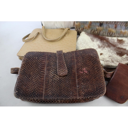 377 - 8 x Vintage HANDBAGS / WALLETS Inc. Feather, Snake, Fur, Etc