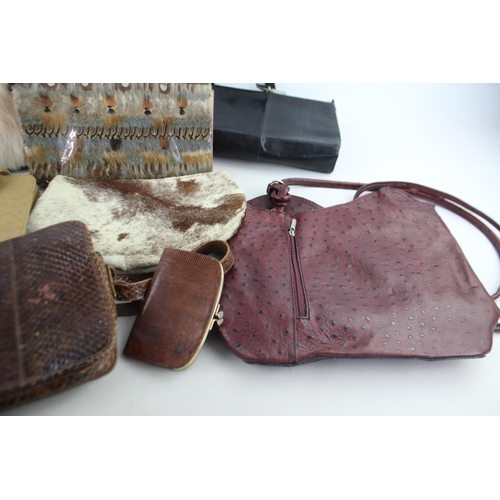 377 - 8 x Vintage HANDBAGS / WALLETS Inc. Feather, Snake, Fur, Etc