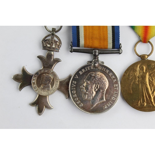 387 - WW1 / WW2 Military M.B.E Mounted Medal Group Inc WW1 Medal Pair Named