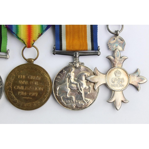 387 - WW1 / WW2 Military M.B.E Mounted Medal Group Inc WW1 Medal Pair Named