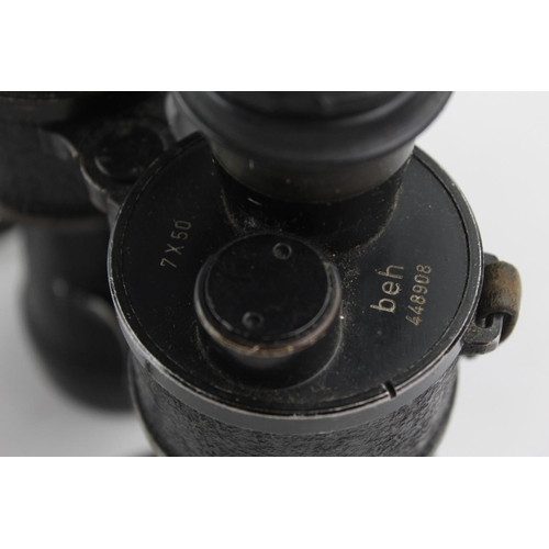 391 - Vintage WW2 German U-boat BINOCULARS Marked 7x50 BEH 448908 WORKING