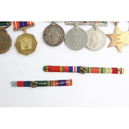 395 - WW2 South African MEDAL Group w/ Ribbon Bar Inc Mounted Group Named