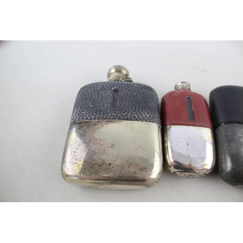 402 - 6 x Antique / Vintage BREWERIANA Hip Flasks Inc. Leather, Engraved, Large