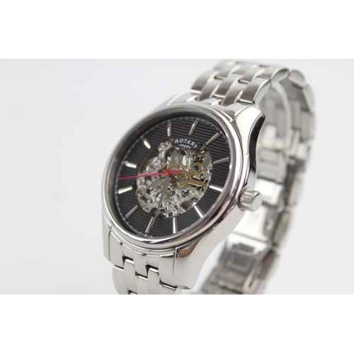 407 - Rotary Skeleton movement gent's mechanical wristwatch automatic Working - box and papers and 3x spar... 