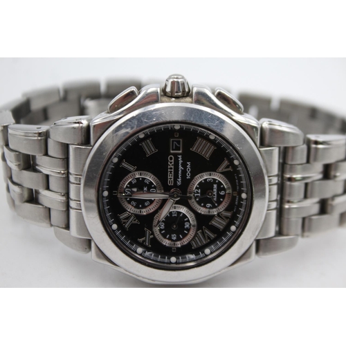 414 - Seiko ref 7762-OEWO gents quality quartz chronograph wristwatch working - N.B.F bracelet required a ... 