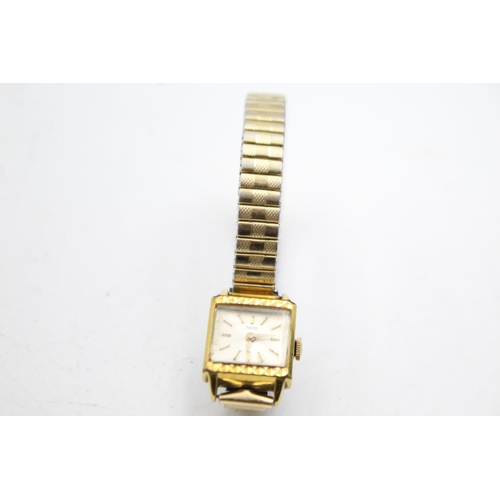 416 - Tudor ladies vintage gold tone wristwatch square dial - handwind / rolex crown working expanding gol... 