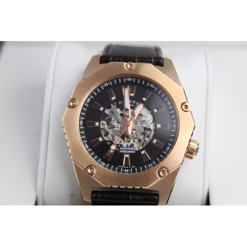 417 - Rotary skeleton gents gold tone skeleton movement wristwatch - automatic working decagoual gold tone... 