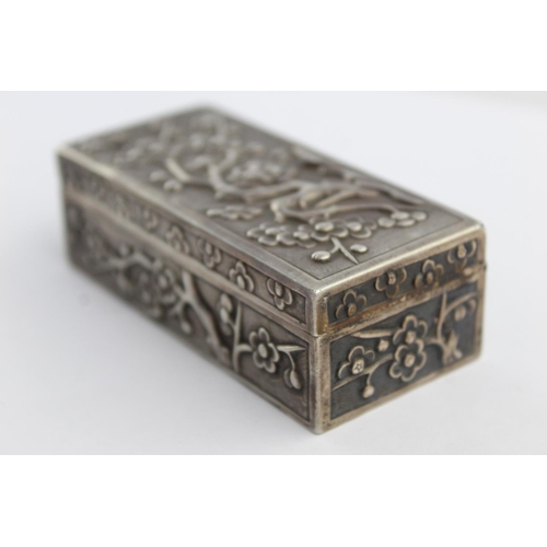 418 - Antique / Vintage Stamped .900 SILVER Chinese Trinket / Jewellery Box (72g)