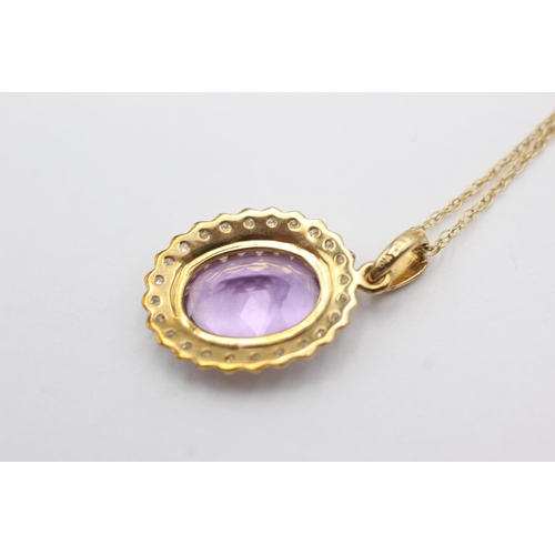 42 - 9ct gold amethyst & diamond pendant on chain (3.8g)