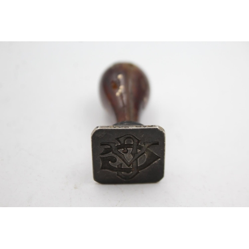 429 - Antique c.1910 .925 STERLING SILVER Wax Seal / Stamp w/ Early Plastic Handle 18g