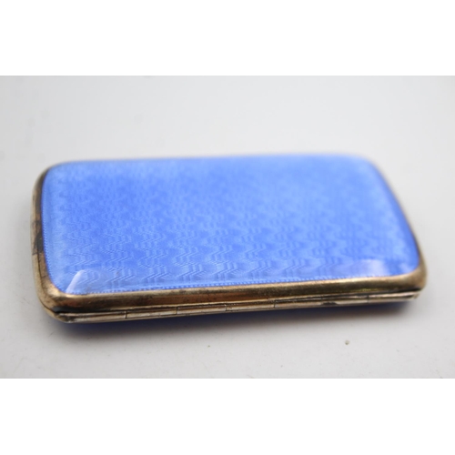 436 - Antique / Vintage .925 STERLING SILVER Blue Guilloche Enamel Cigarette Case 95g