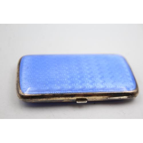 436 - Antique / Vintage .925 STERLING SILVER Blue Guilloche Enamel Cigarette Case 95g