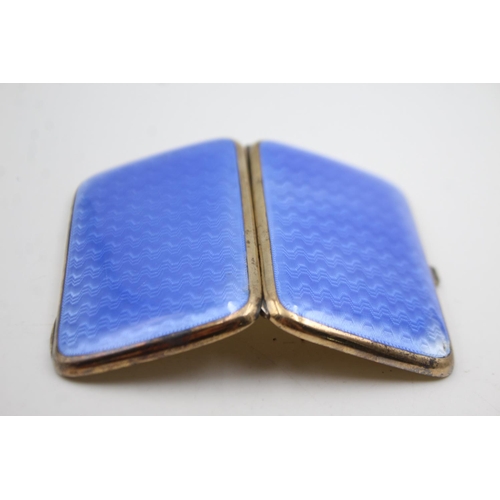 436 - Antique / Vintage .925 STERLING SILVER Blue Guilloche Enamel Cigarette Case 95g