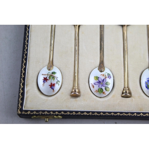 437 - 6 x Vintage Hallmarked 1955 Birmingham STERLING SILVER Teaspoons w/ Enamel (59g)