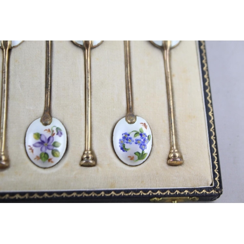 437 - 6 x Vintage Hallmarked 1955 Birmingham STERLING SILVER Teaspoons w/ Enamel (59g)