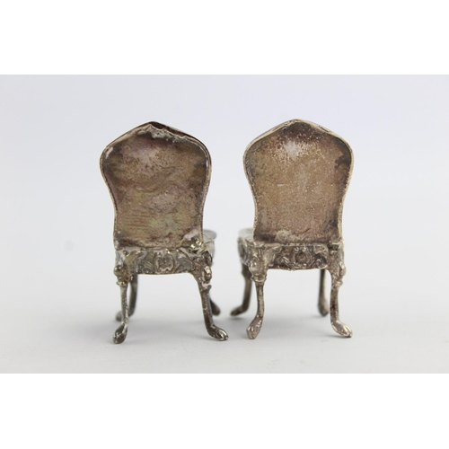 447 - 2 x Antique / Vintage .900 SILVER Miniature Doll's House Chairs (46g)